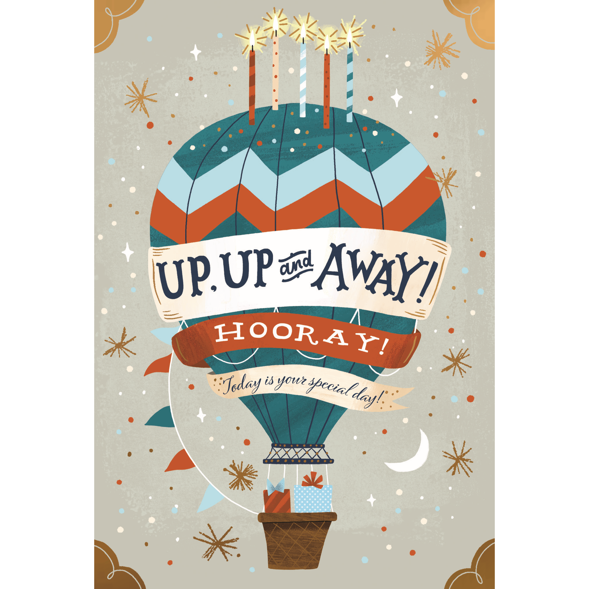 Pictura Up Up Away birthday card featuring colorful balloons and playful design, perfect for celebrating special occasions.